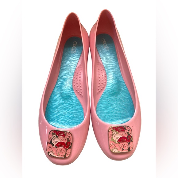 OKA b. Shoes - OKA-B Salmon Pink with Enamel Flamingos Rubber  Ballerina Flats Suze 9
